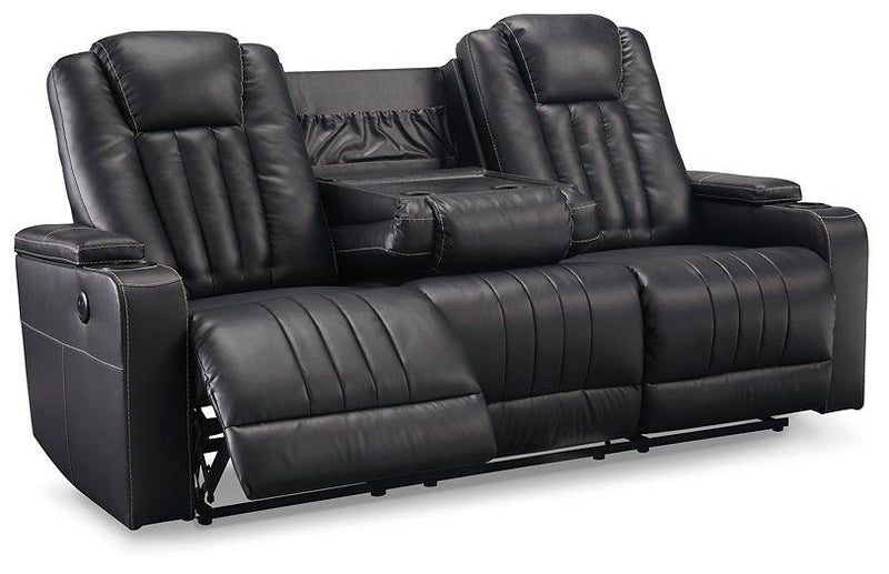 Center Point Black Reclining Sofa with Drop Down Table