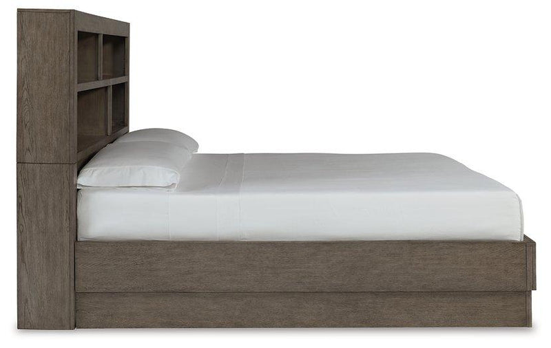 Anibecca Weathered Gray Queen Bookcase Bed