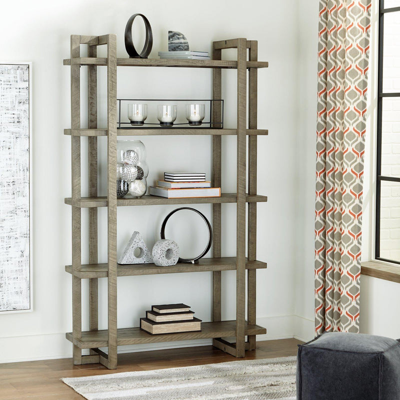 Bergton Distressed Gray Bookcase