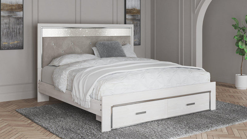 Altyra White King Upholstered Storage Bed