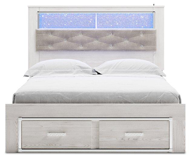 Altyra White Queen Upholstered Bookcase Bed with Storage