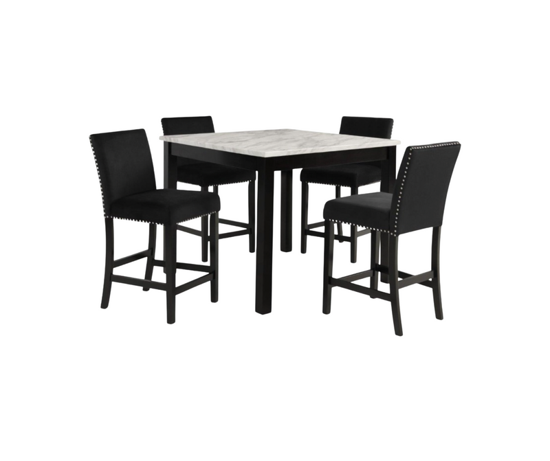 Celeste Espresso 5 Piece Marble 42" Counter Height Dining Set With Chairs