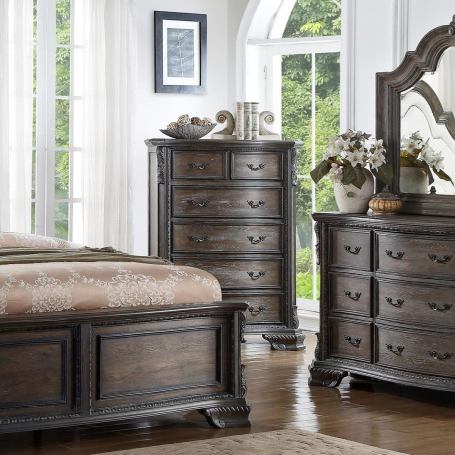 CrownMark Sheffield Upholstered Sleigh Bed Antique Grey Complete Set